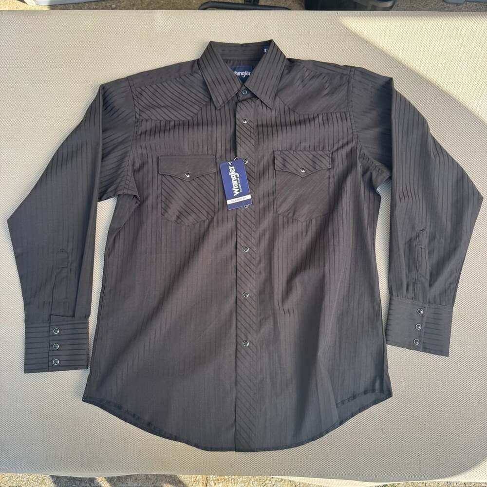 Wrangler Long Sleeve Western Snap Dobby Striped Shirt Black